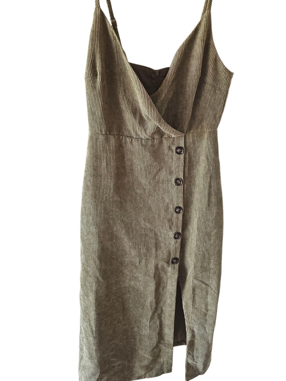 Lulus Wandering Wildly Olive Corduroy Midi Dress S